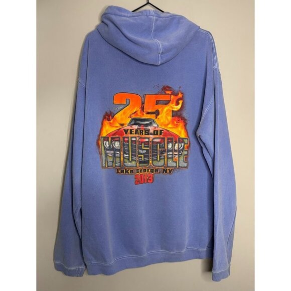 Adirondack Y2K Graphic Distressed Hoodie Size M 25th Hot Rod Car Show Streetwear - Picture 3 of 7